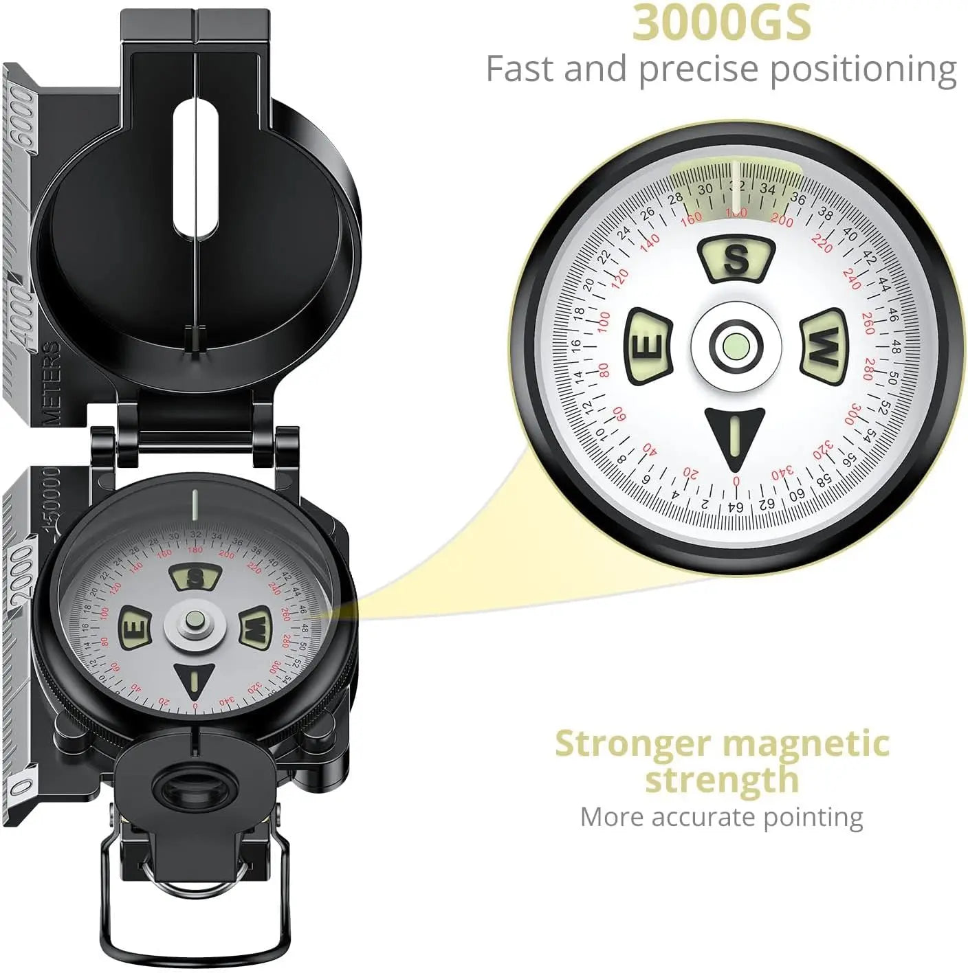 Anbte Compass, 3000 Gauss, Military, Waterproof, Handheld, for Camping, Hiking, Survival