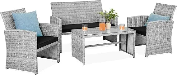 4-Piece Outdoor Wicker Patio Conversation Furniture Set