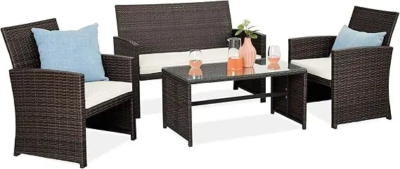 4-Piece Outdoor Wicker Patio Conversation Furniture Set