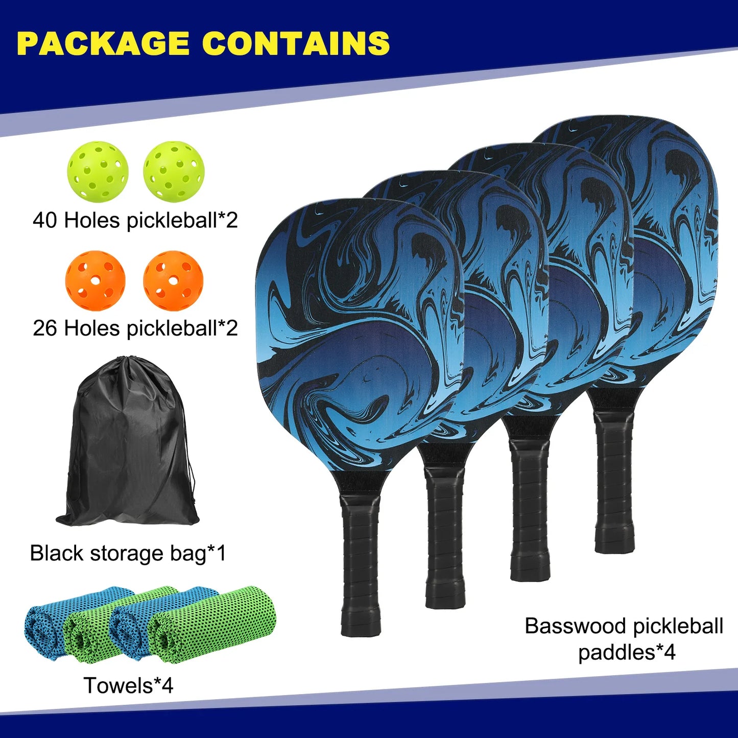 Pickleball Paddles Set with 4 Premium Wood Pickleball Rackets