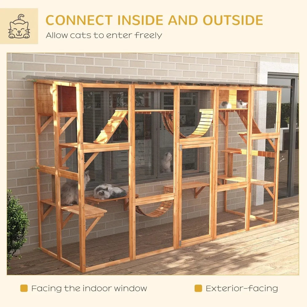 Catio Playground Cat Window Box Outside Enclosure, Outdoor Cat House Weather Protection Roof