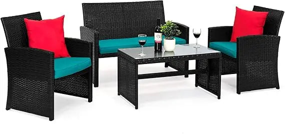4-Piece Outdoor Wicker Patio Conversation Furniture Set