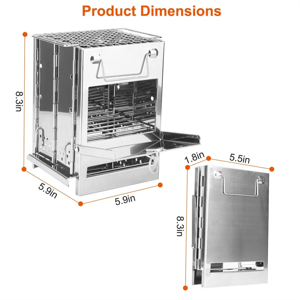Foldable Camping Wood Burning Stove with Grill
