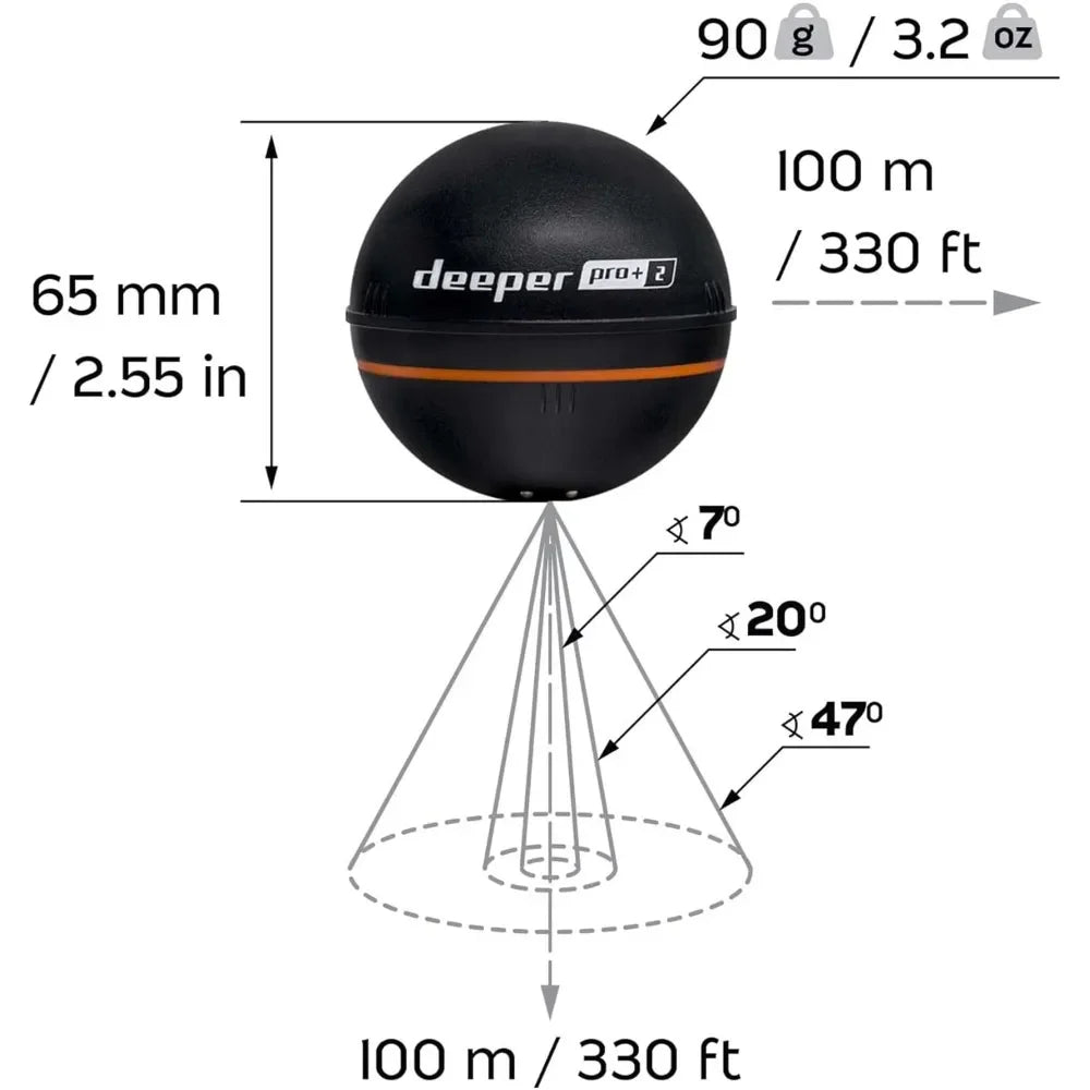 PRO+ 2 Sonar - Portable Fish Finder and Depth Finder for Kayaks, Boats and Ice Fishing With GPS Enabled