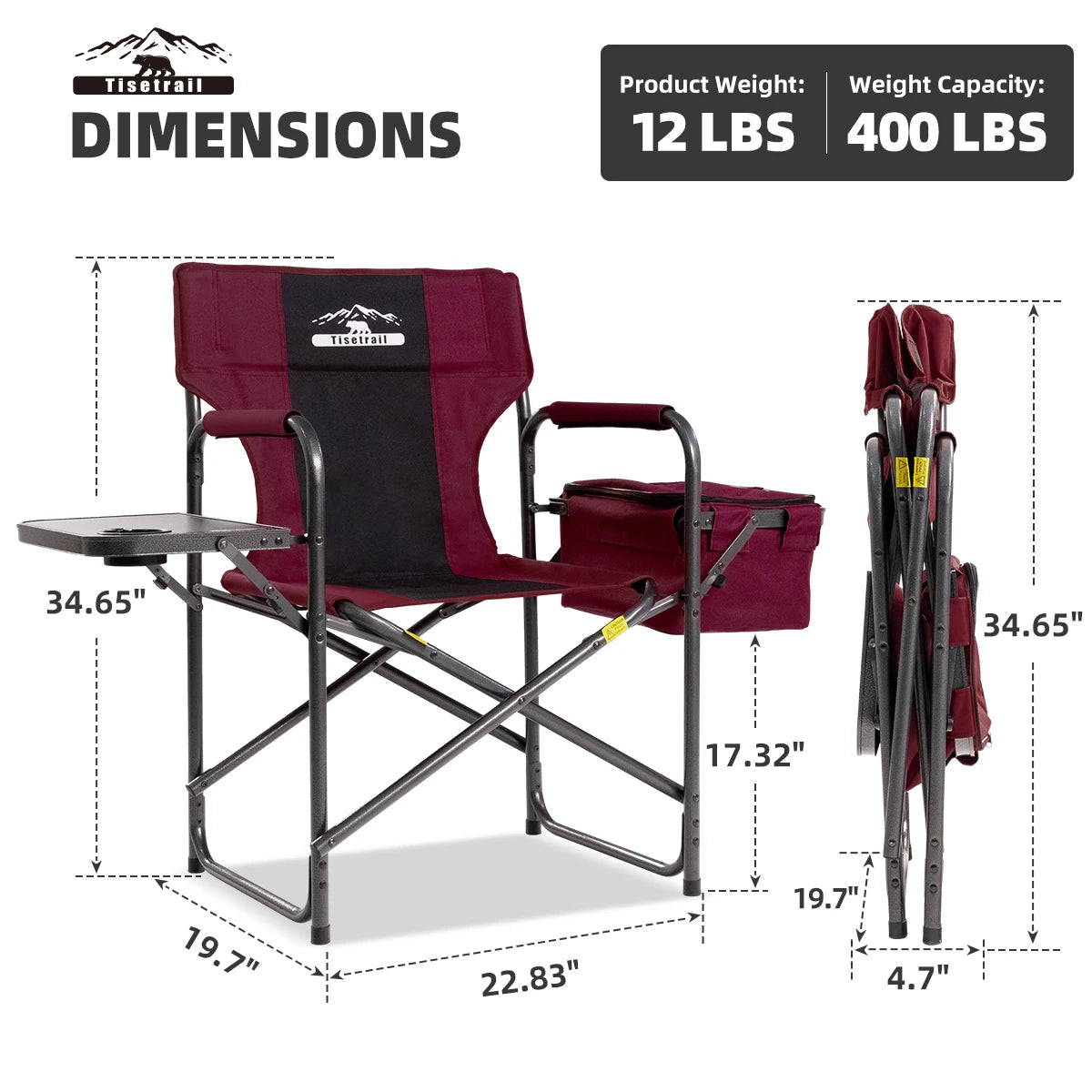 Tisetrail Director Camping Chair With Cooler Bag And Foldable Side Tray