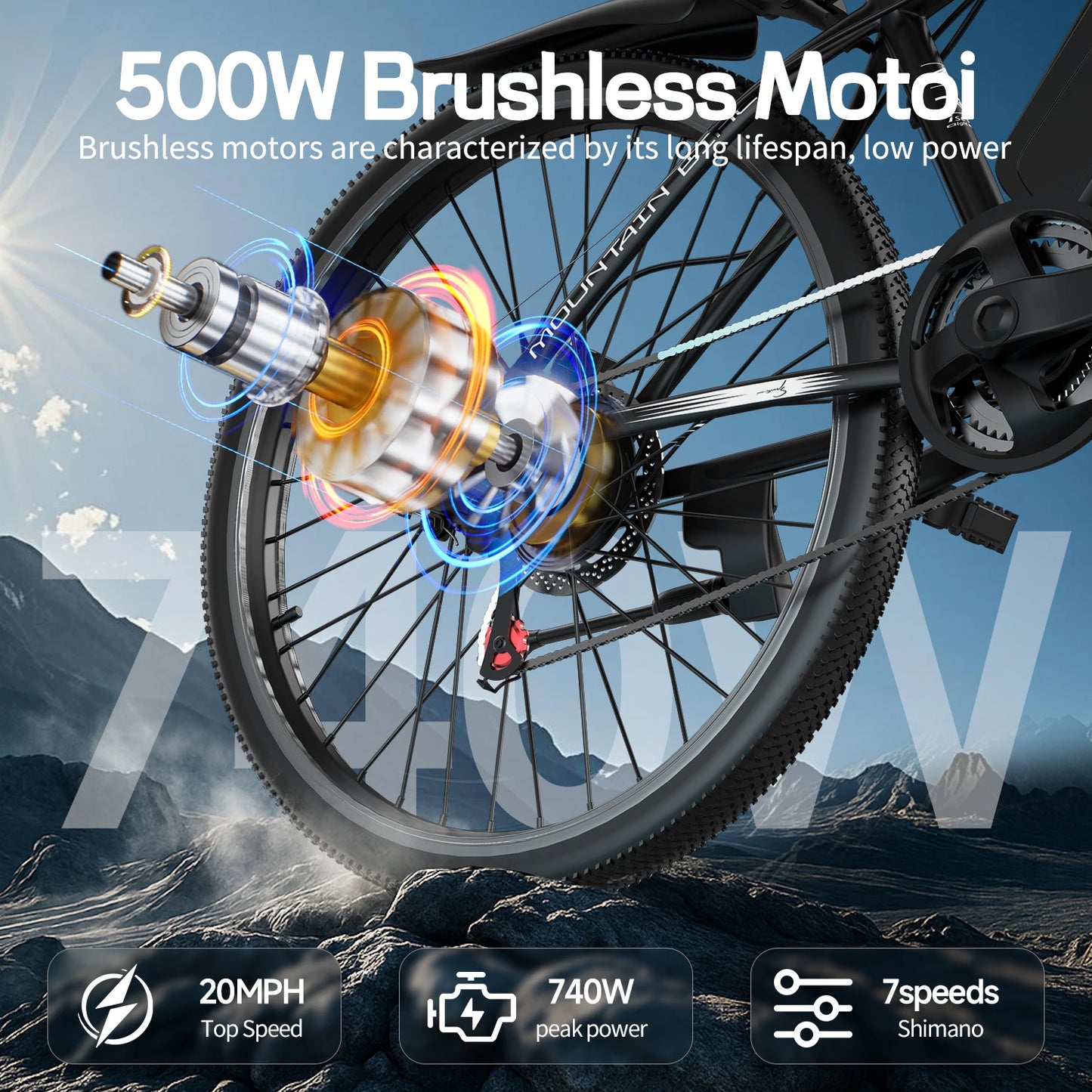 26''Electric Bike for Adults,700W Peak Motor,25MPH 35Miles Electric Mountain Bike, 360Wh Removable Battery, 7-Speed& LCD Display