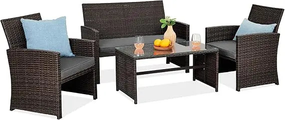 4-Piece Outdoor Wicker Patio Conversation Furniture Set