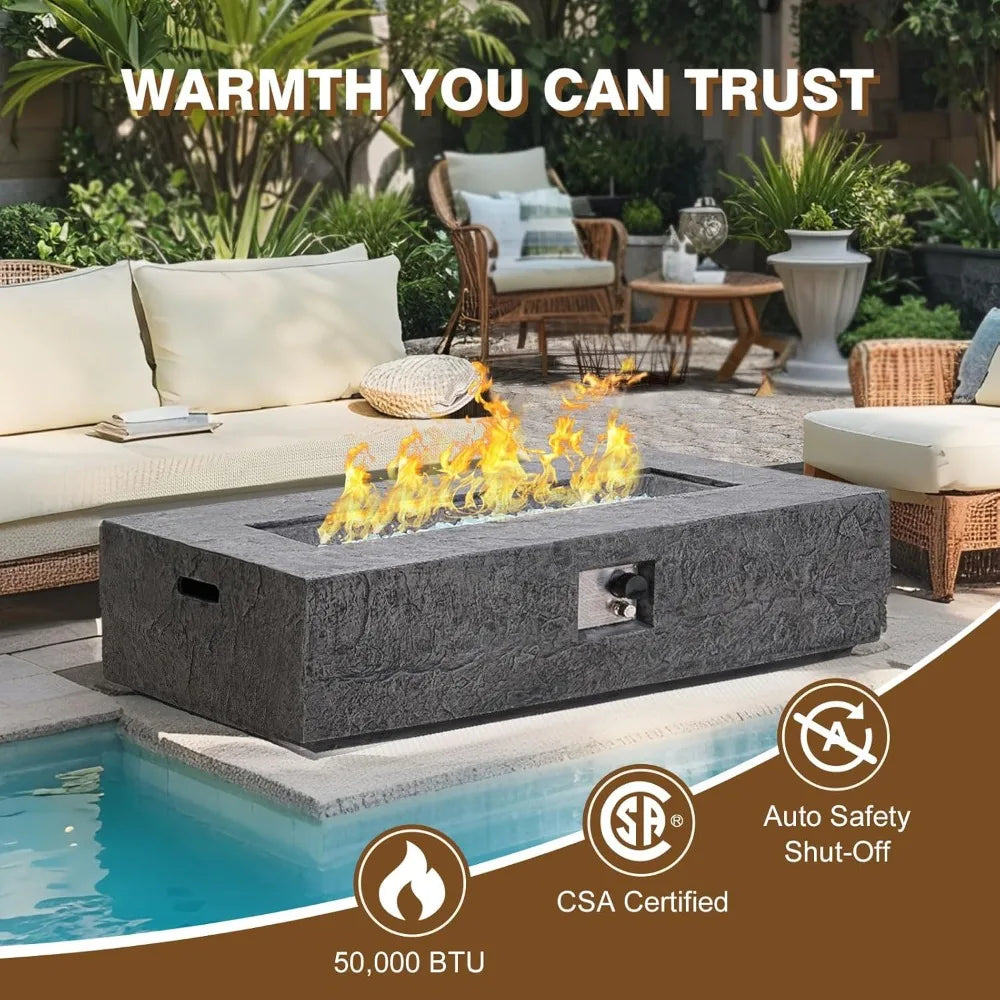 Propane Fire Pit Table, 48-Inch Outdoor Gas Fire Table 50,000BTU– Modern Black Terrazzo with Slate-Texture Finish,