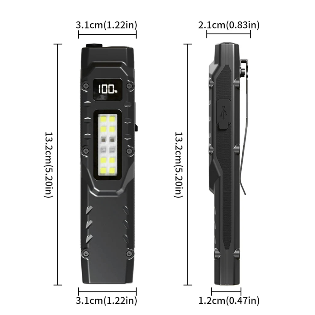 LED Ultra Slim Flashlight IPX44 Waterproof Super Bright Flashlight 1200LM Mini Camping Light