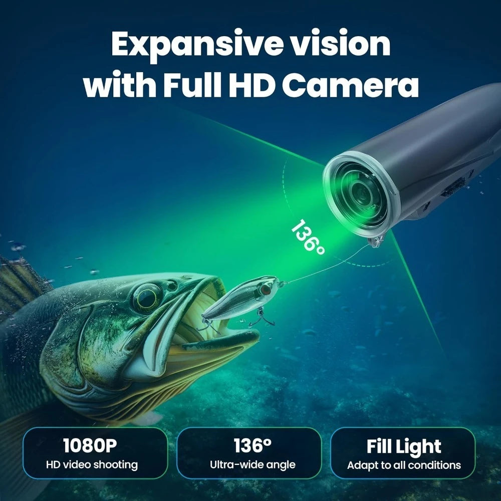 Grey Fishing Finders Camera HD 1080P &136°Ultra-Wide-Angle,656FT ROV Waterproof/Motion Sensing
