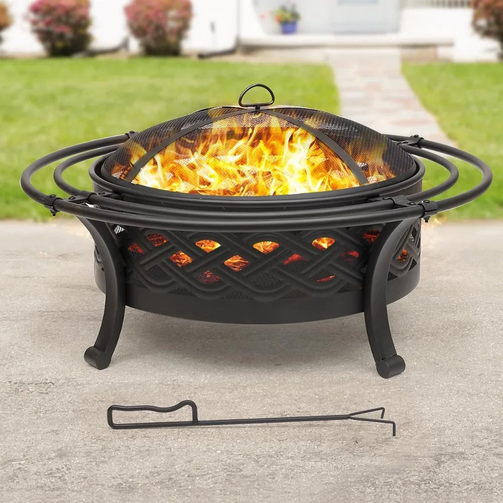 36 inch fire pit with 2 Loops, Crossweave Wood Burning Fire Pits