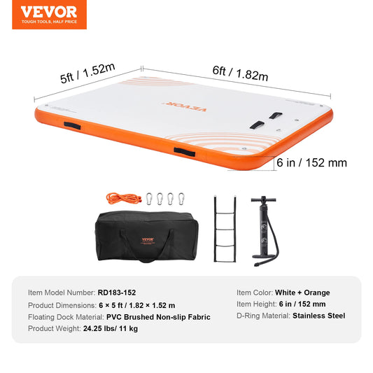 VEVOR Inflatable Floating Dock 10x8FT Non-Slip Water Detachable Ladder Portable Carrying Bag Floating Platform Island Raft