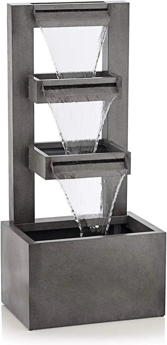 Popular.CPS182 Outdoor Floor Industrial Multi-Tiered Soothing Waterfall Fountain, 43", Gray