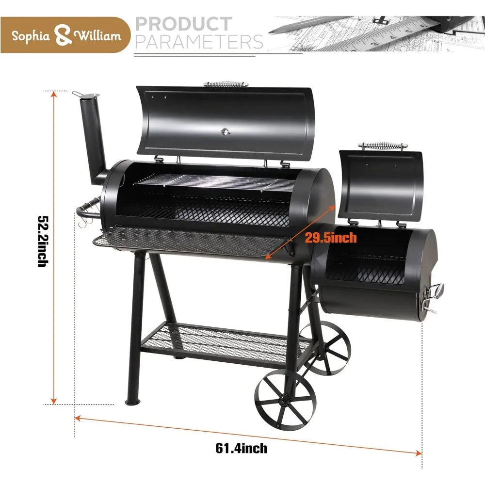 Heavy-Duty Charcoal Smoker Grills Extra Large Outdoor BBQ Gill with Offset Smoker