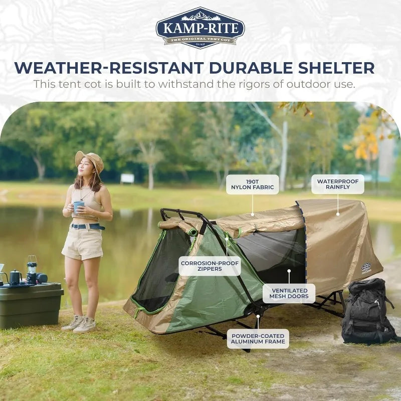 Kamp-Rite Original Quick Setup 1 Person Multifunctional Cot Convertible as Lounge Chair, and Tent