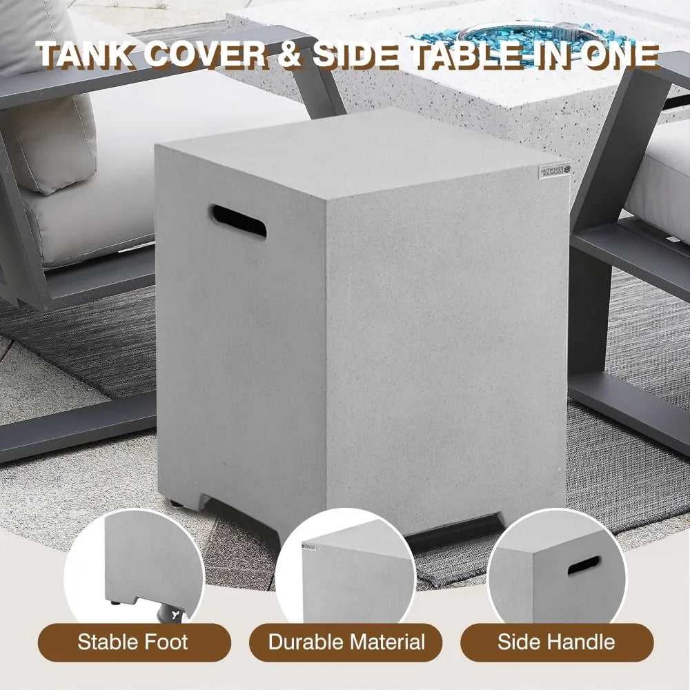 3-Piece Propane Fire Pit Table Set w Tank Table & Glass Wind Guard
