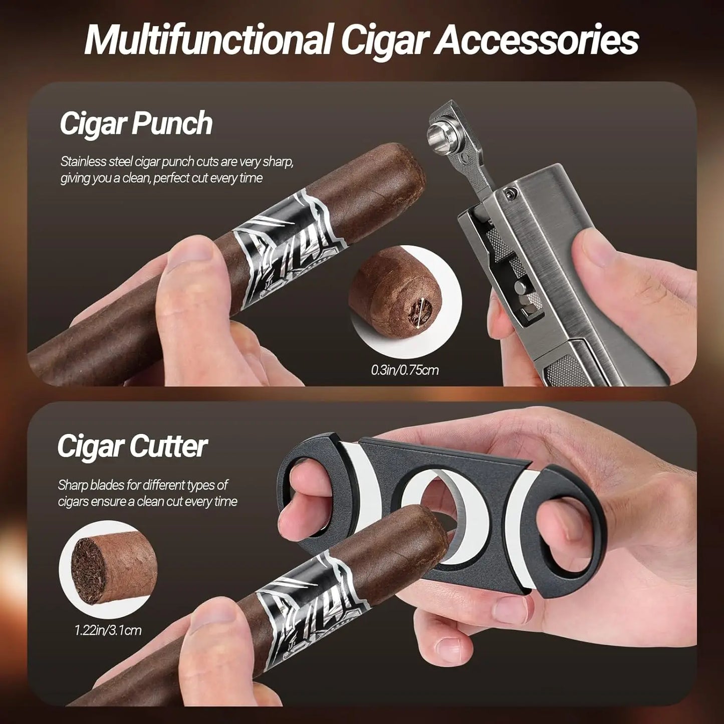 USEWIRE-Cigar Travel Humidor And Cigar Set, Portable Cigar Case With Humidifier Hygrometer, Cutter Cigar Cutter