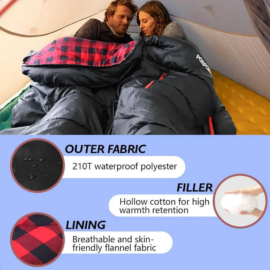Flannel Sleeping Bag Cotton 0 Degree Cold Weather for Adults XXL Wearable Sleeping Bag 4 Seasons Waterproof