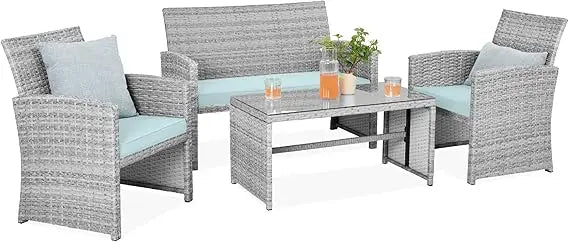 4-Piece Outdoor Wicker Patio Conversation Furniture Set