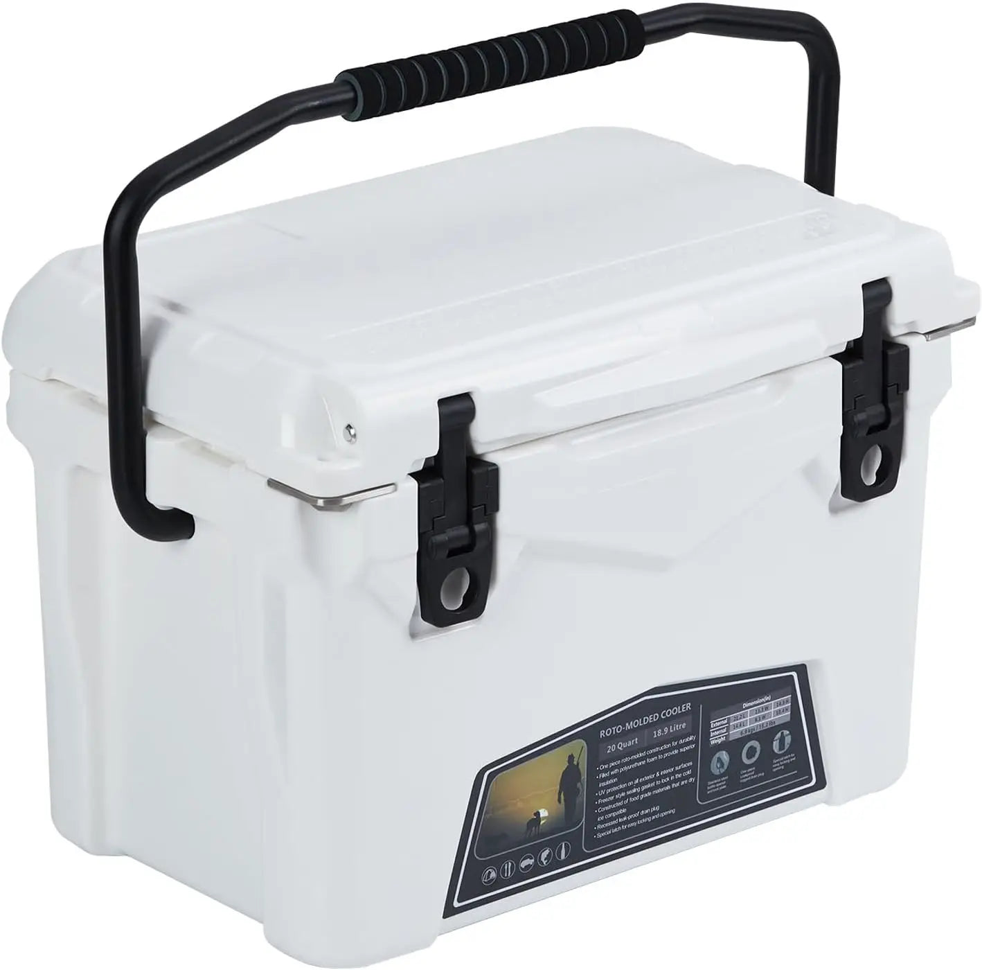 Portable Ice Cooler, Heavy Duty Ice Chest with Portable Cup Holder, Fish Ruler, Bottle Openers, Camping Cooler for Beach