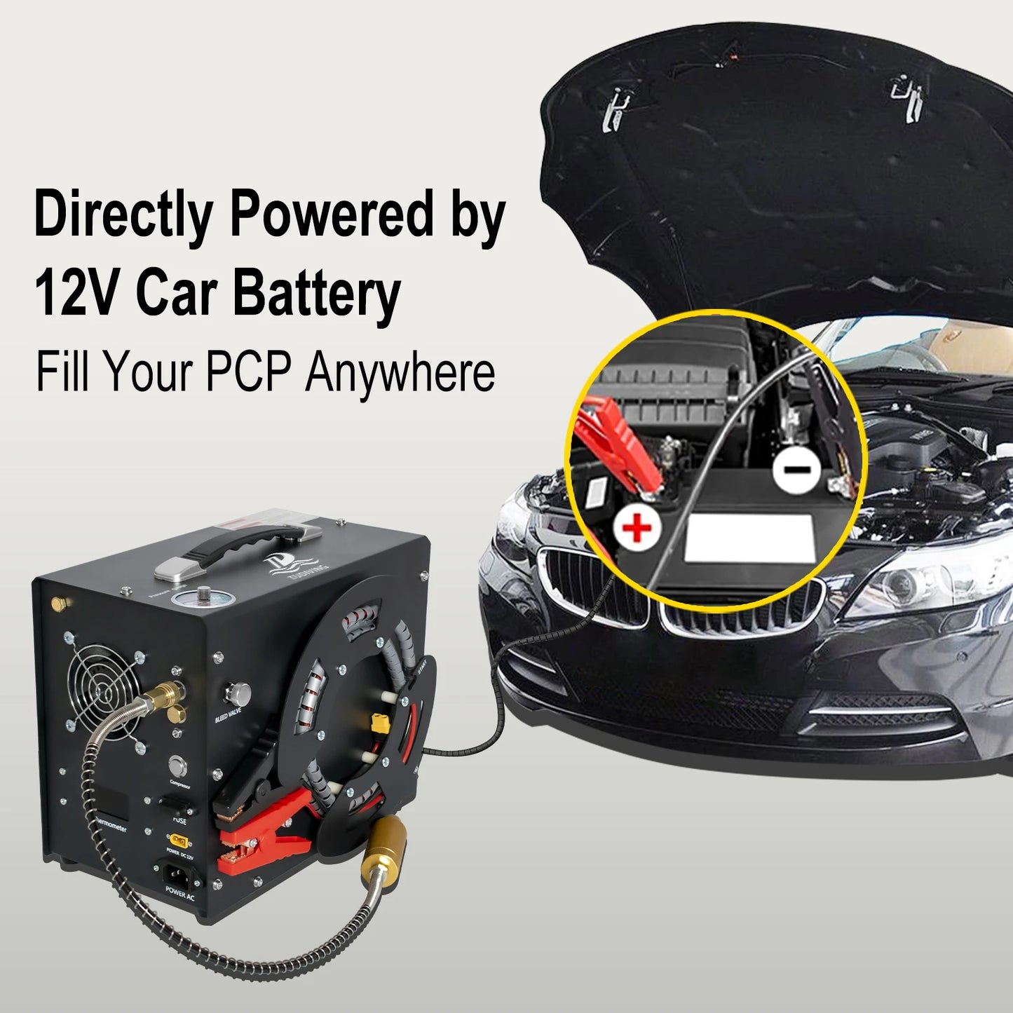 TUDIVING-Portable 4500Psi Pcp Air Compressor,300Bar High Pressure Air Compressor Scuba Tank Compressor
