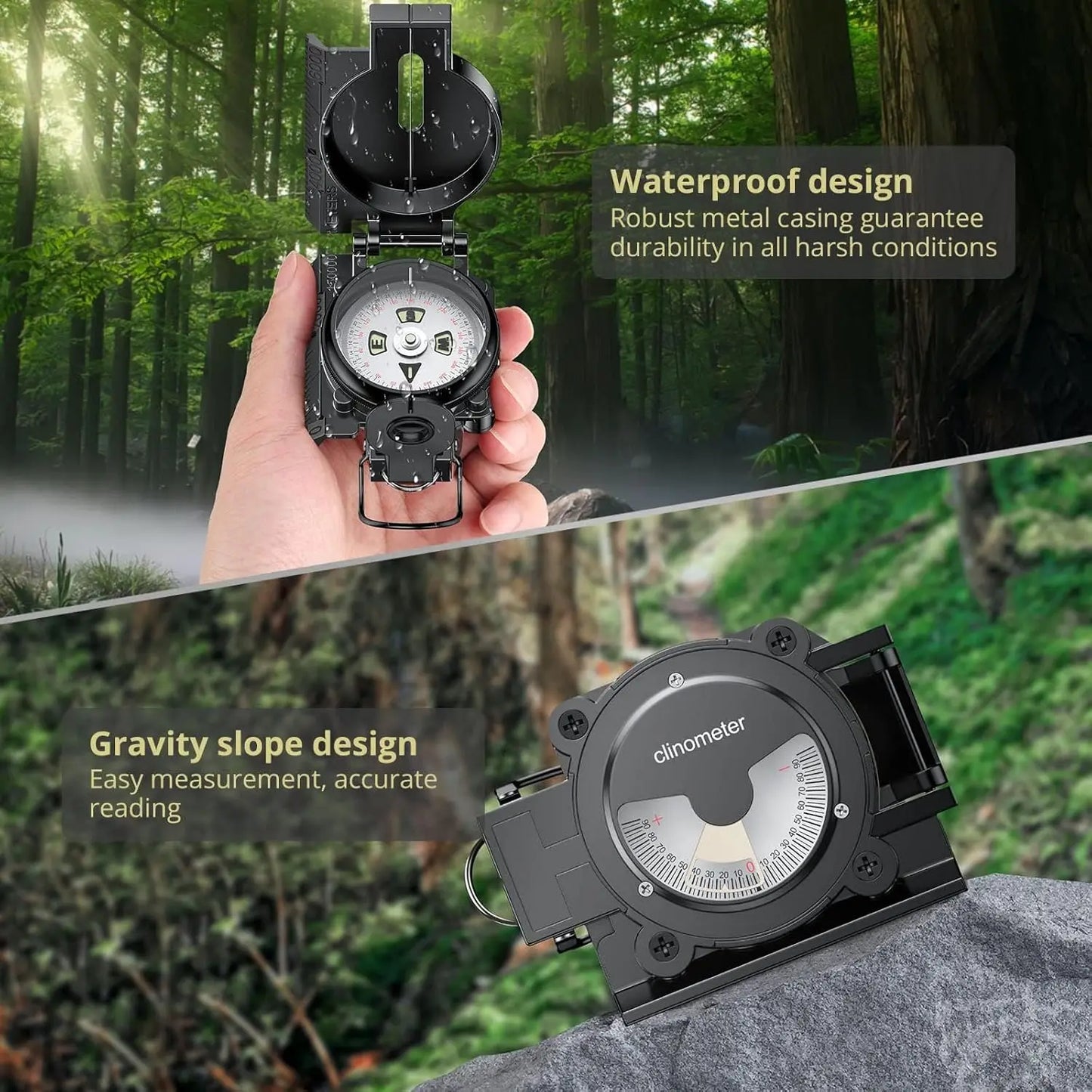 Anbte Compass, 3000 Gauss, Military, Waterproof, Handheld, for Camping, Hiking, Survival
