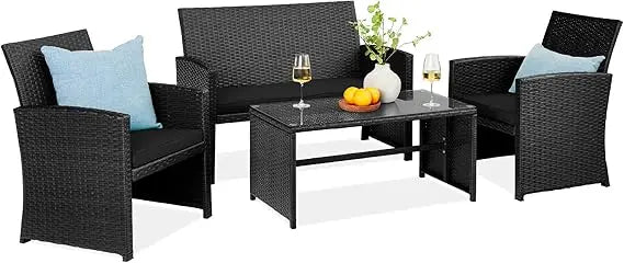 4-Piece Outdoor Wicker Patio Conversation Furniture Set
