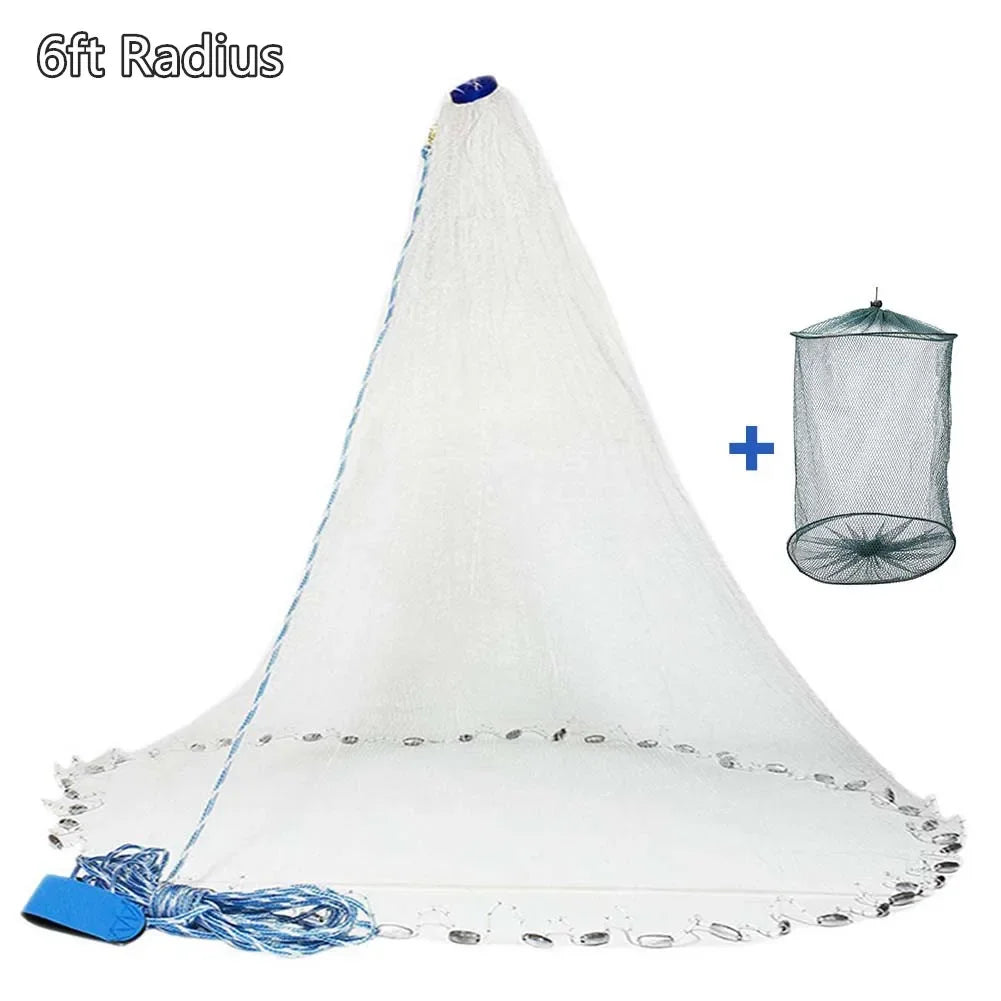 American Saltwater Fishing Cast Net 6ft Radius Casting Net With Heavy Duty Zinc Sinker Weight