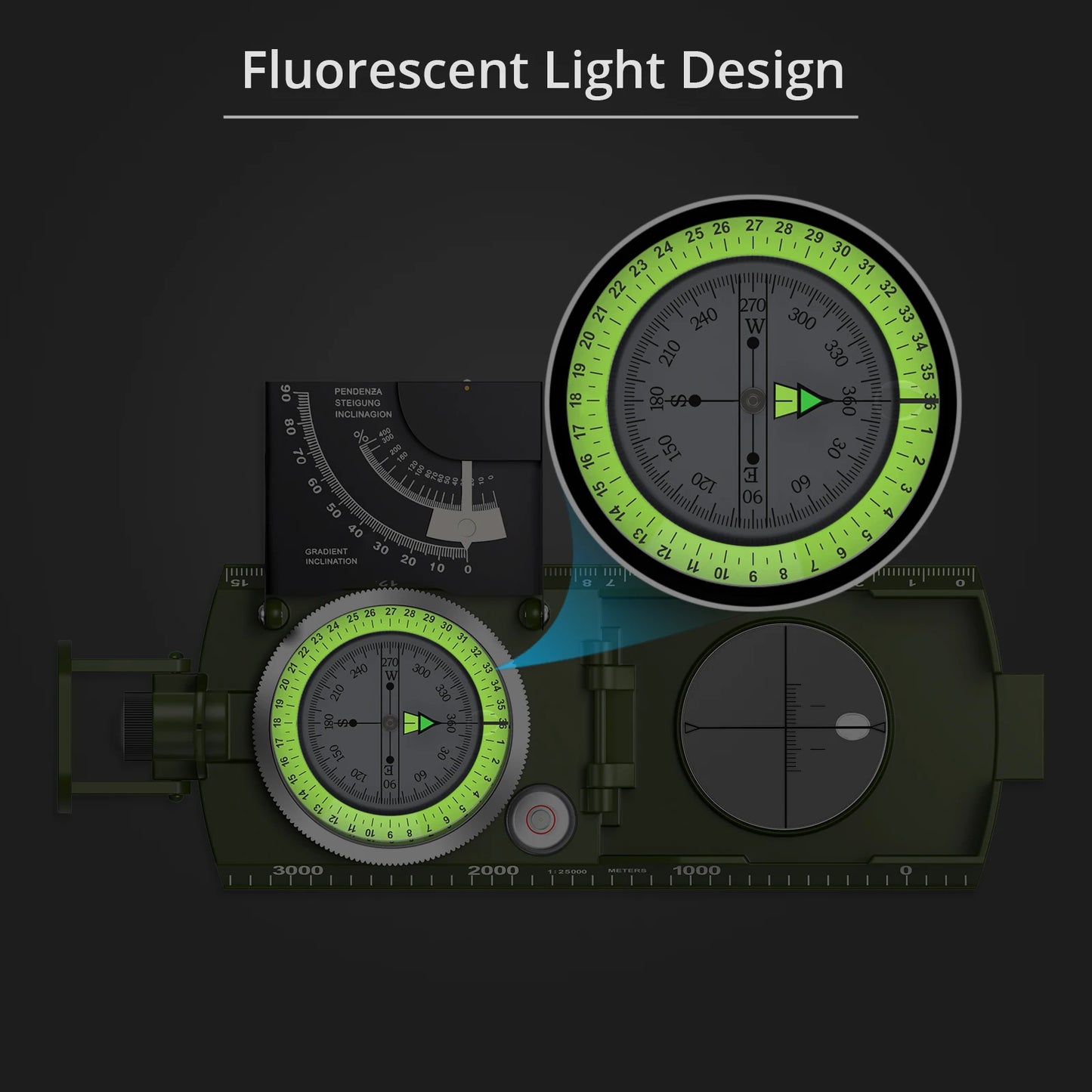 Professional Compass Metal Waterproof IP65 Compass Sighting Clinometer Built-in Bubble Level