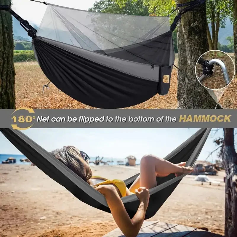 Camping Hammock with Net,Travel Portable Lightweight Hammocks with Tree Straps and Solid D-Shape Carabiners