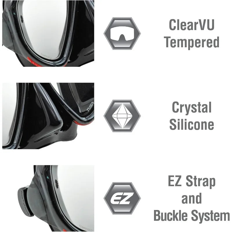 TUSA Sport Adult Powerview Mask, Dry Snorkel, And Fins Travel Set