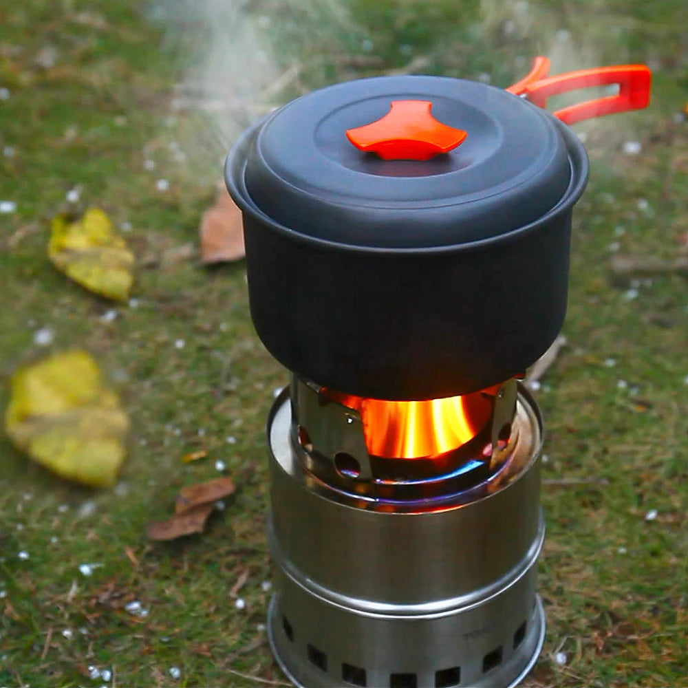 Upgrade Outdoor Camping Backpacking Stove w/ Plate & Handle Portable Folding Windproof Wood Burning Stove
