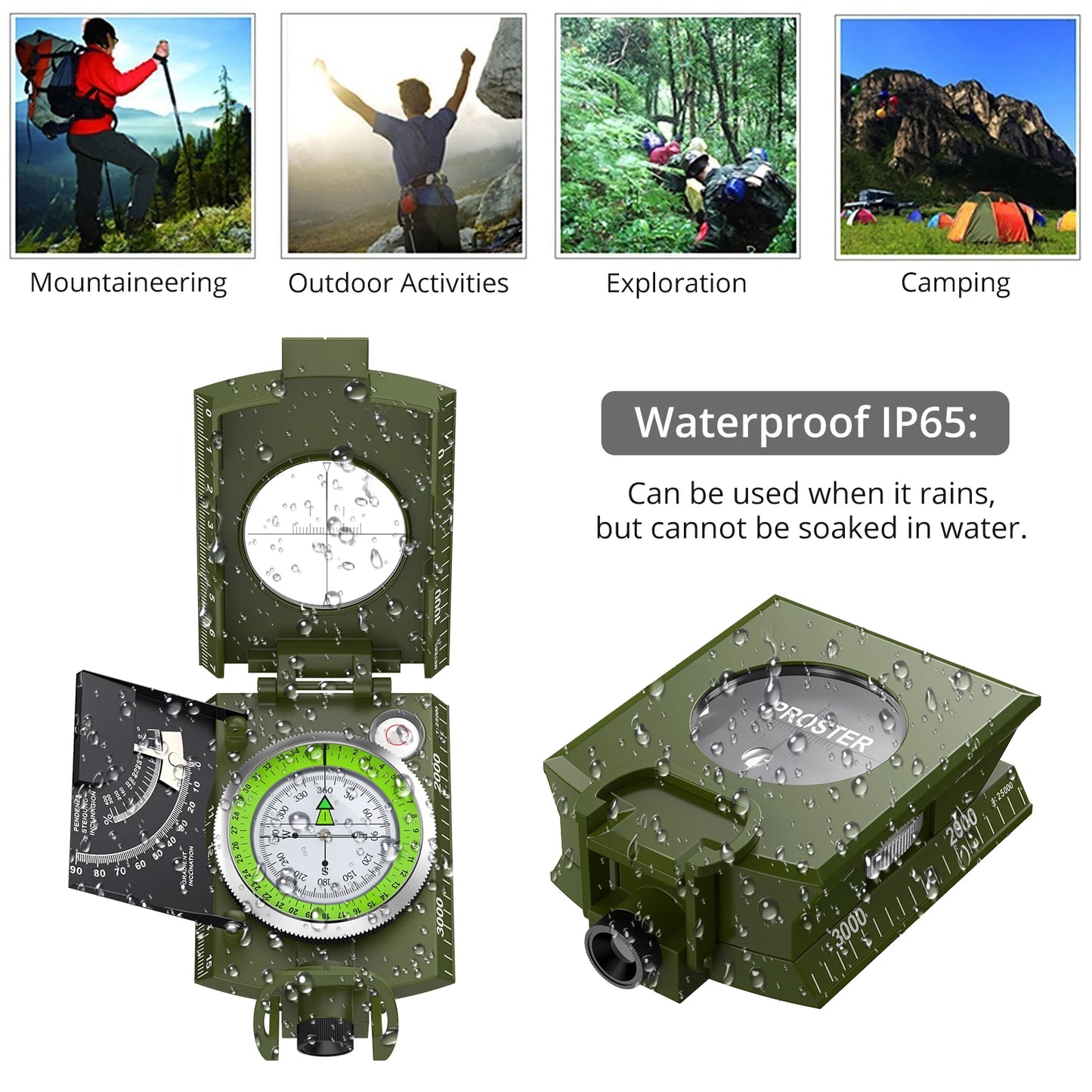 Professional Compass Metal Waterproof IP65 Compass Sighting Clinometer Built-in Bubble Level