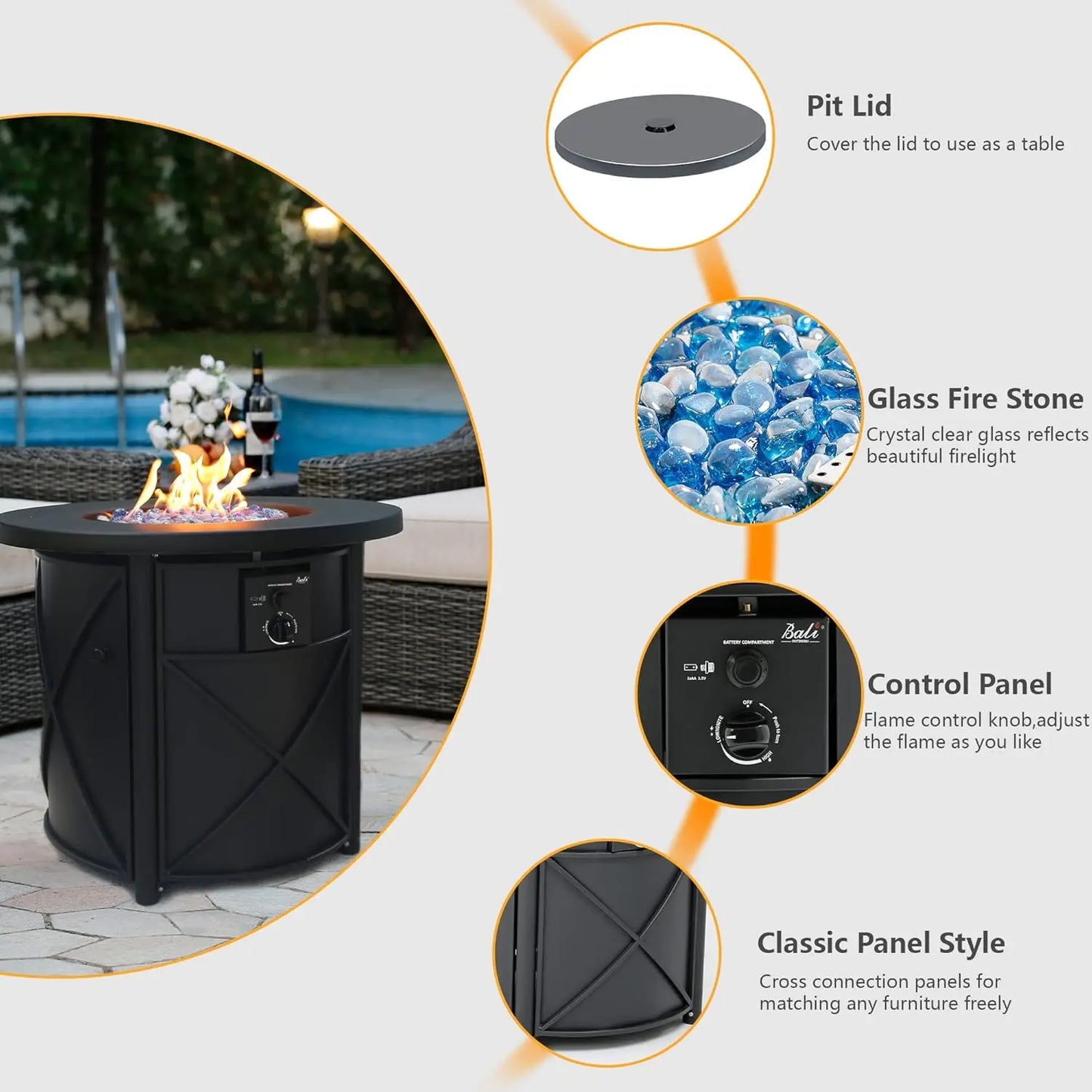 50000 BTU Propane Fire Pit for Outdoor, 30 in Fire Pit Table Outdoor