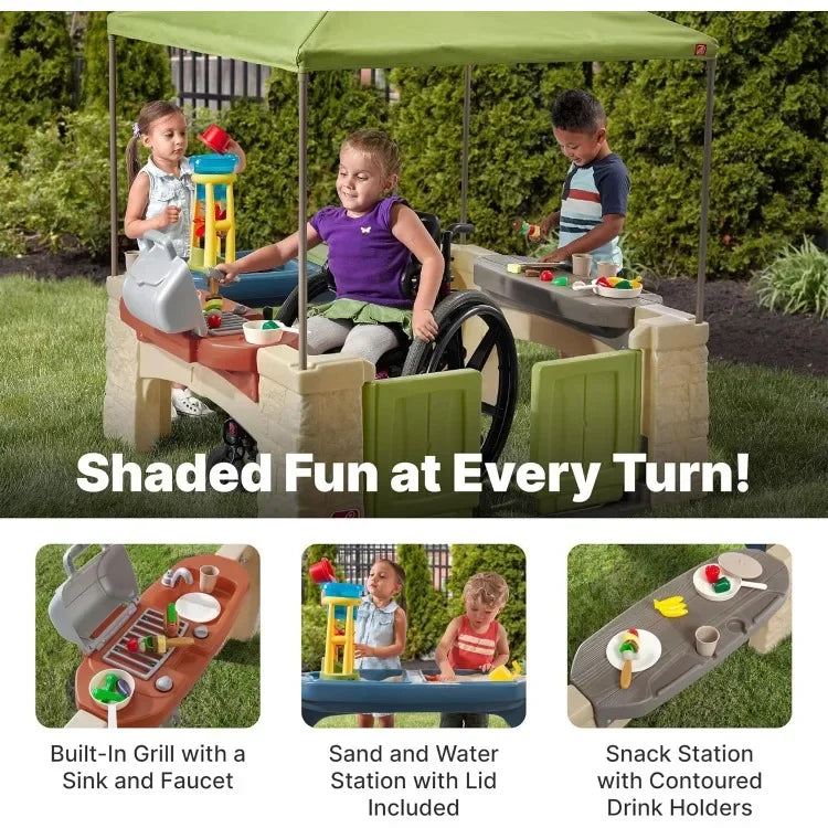 High quality.All Around Playtime Patio with Canopy, Kid Indoor and Outdoor Kitchen Playset, Sensory Playhouse, Kids Ages 2+ year