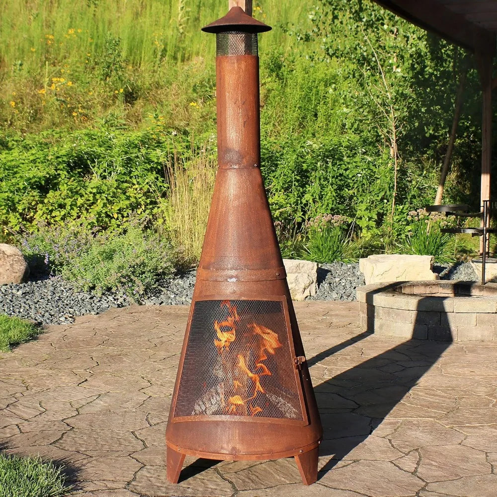 70-Inch Traditional Outdoor Fireplace - Wood-Burning Chiminea Fire Pit with Rustic Design