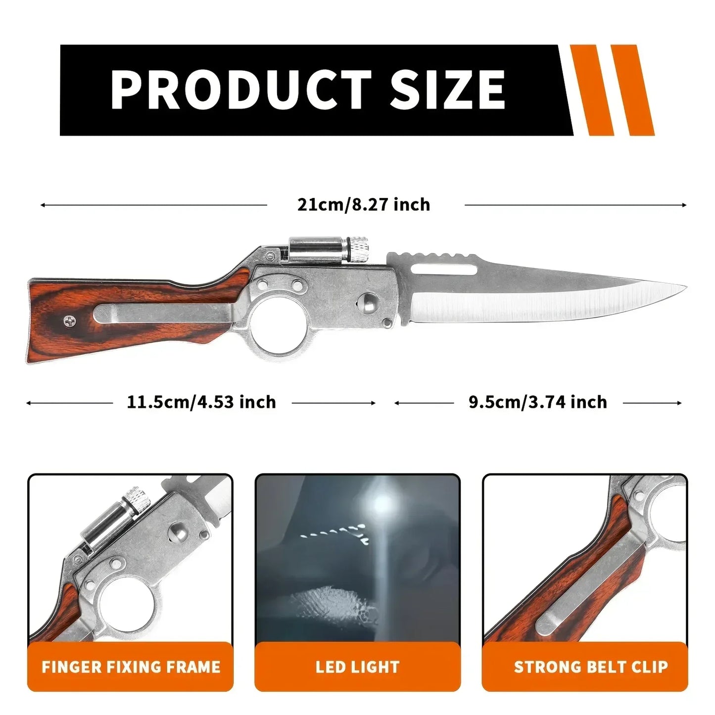 Portable Outdoor Folding Knife, Suitable for Camping, Barbecue, Fishing, Hiking, LED Light Knife, Pocket Clip, Safety Lock
