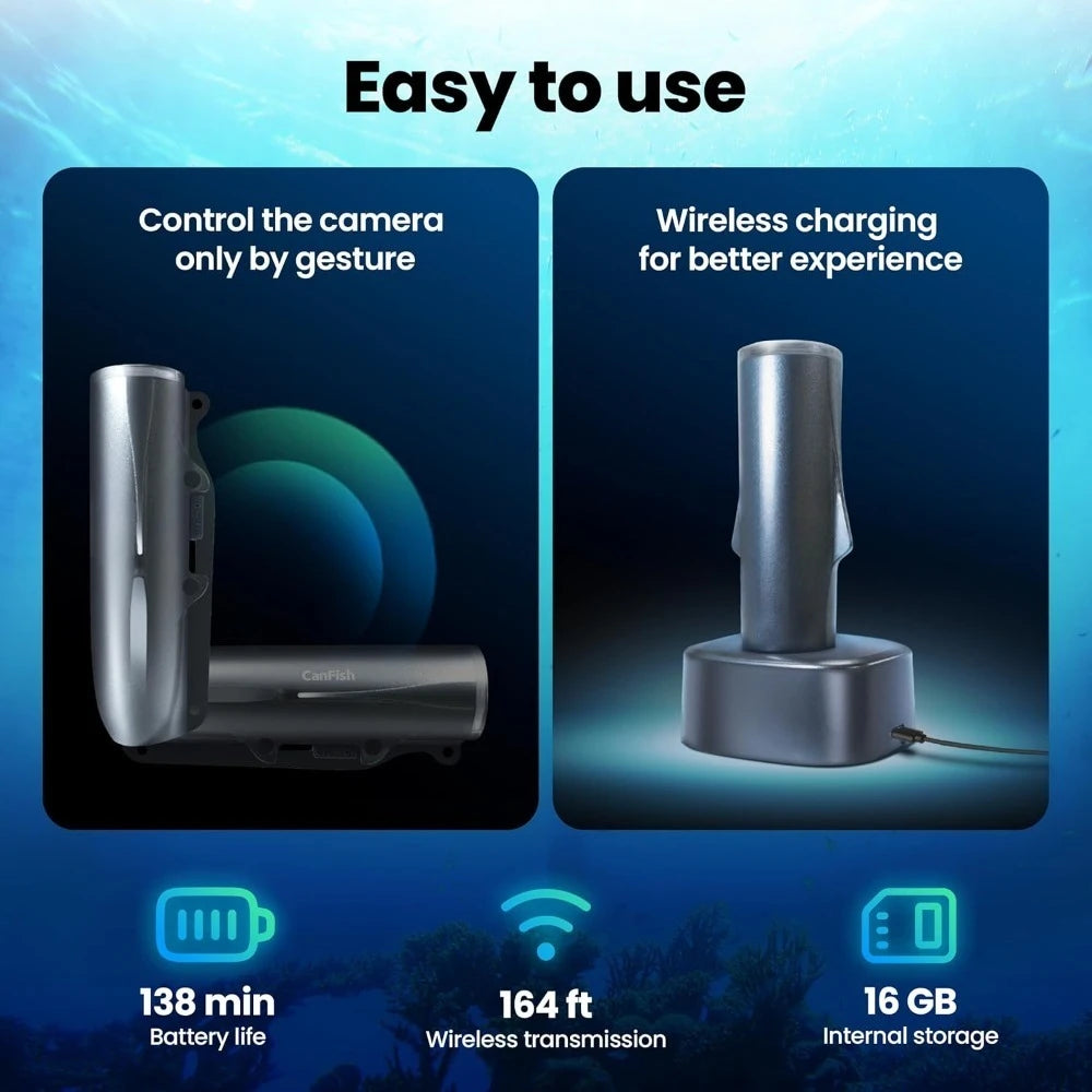 Grey Fishing Finders Camera HD 1080P &136°Ultra-Wide-Angle,656FT ROV Waterproof/Motion Sensing
