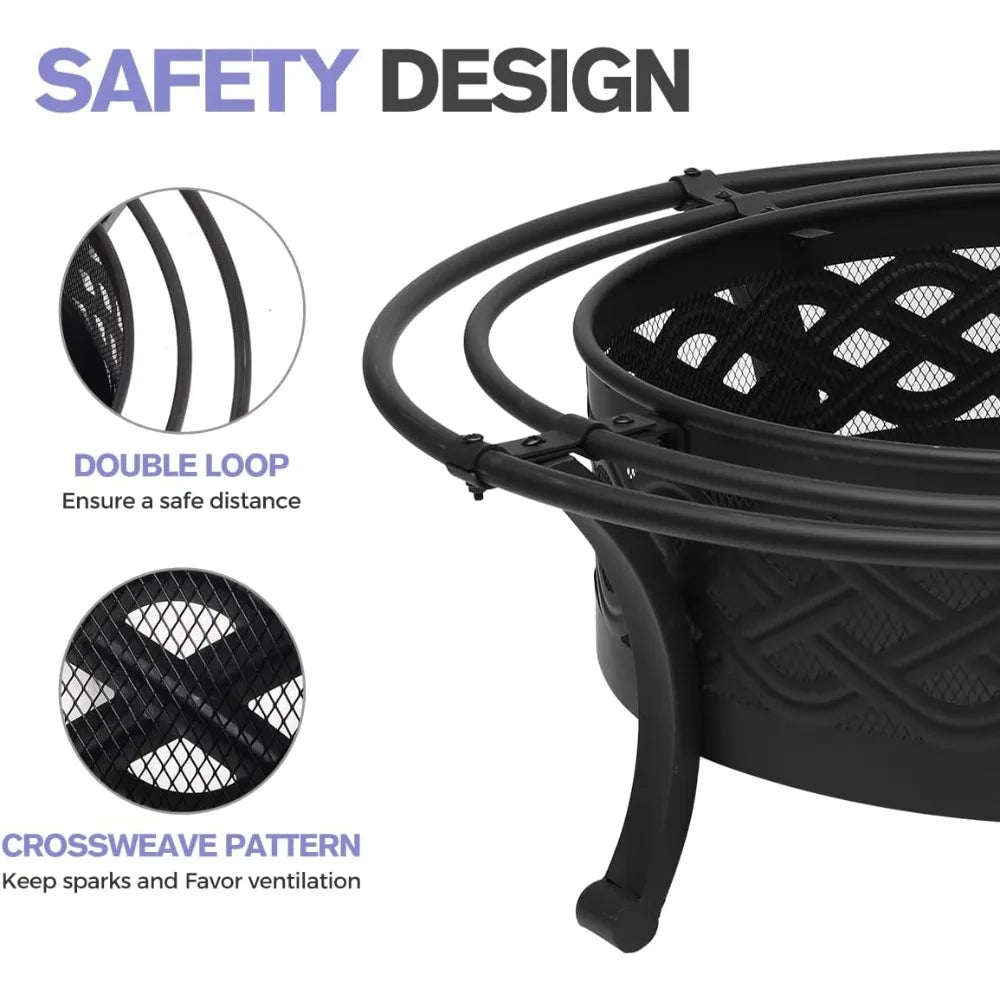 36 inch fire pit with 2 Loops, Crossweave Wood Burning Fire Pits