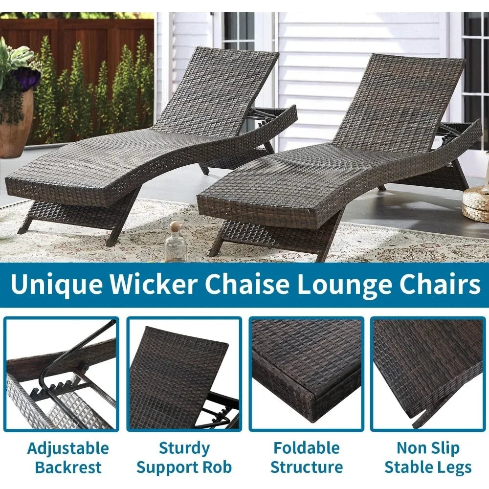 PE Rattan Adjustable Backrest Chaise Lounge Set 2