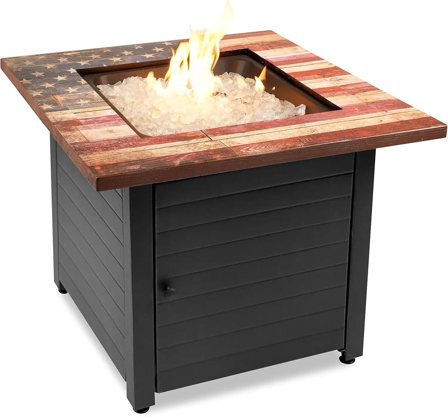 Square 30" Outdoor Propane Fire Pit, Includes White Fire Glass, Protective Cover, and Patented Hide