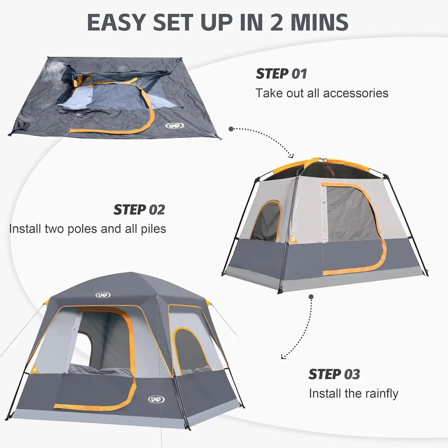 UNP 4-Person Tent, Portable Cabin Tent, Camping Tent 4-Person Easy Set Up