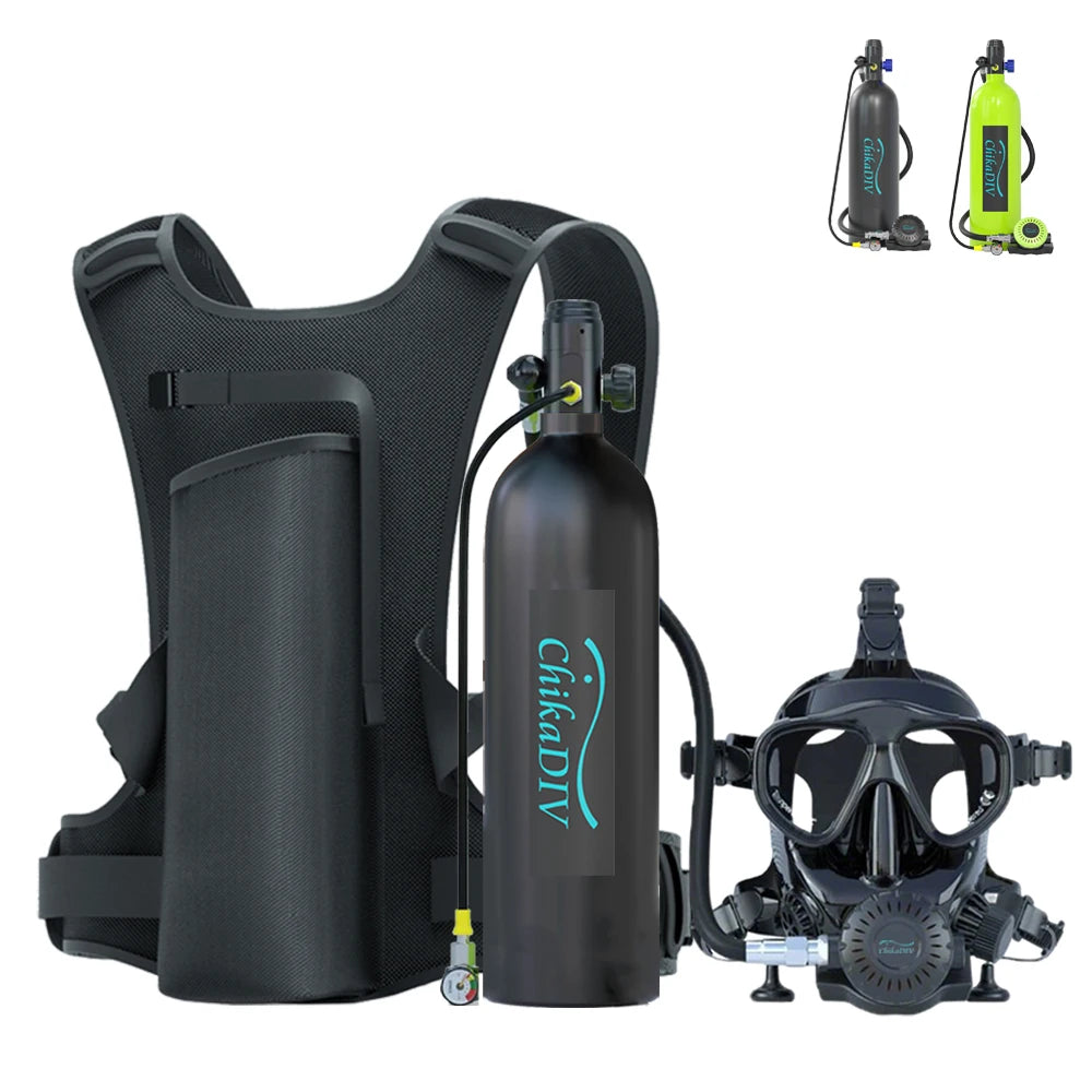 Lung Tank Scuba Tank Full Face Diving Mask, 1.9L Mini System for Travel Snorkeling, Pool Diving Gear