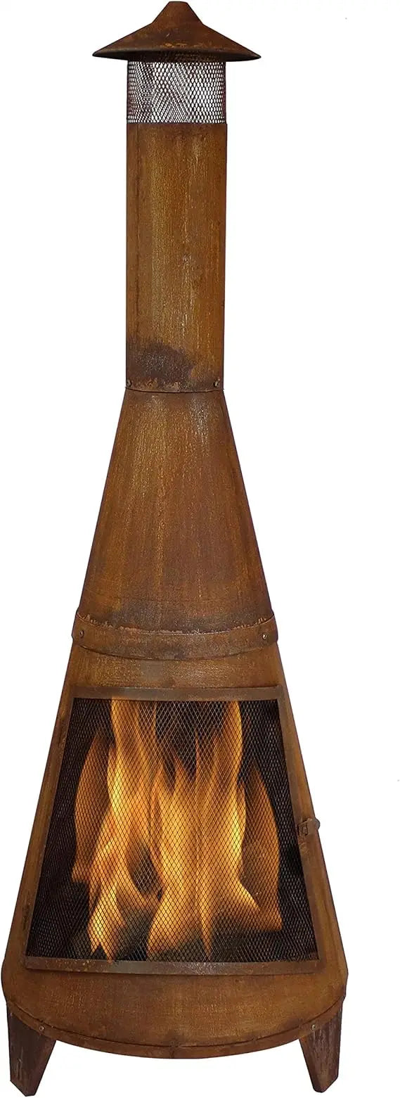 70-Inch Traditional Outdoor Fireplace - Wood-Burning Chiminea Fire Pit with Rustic Design