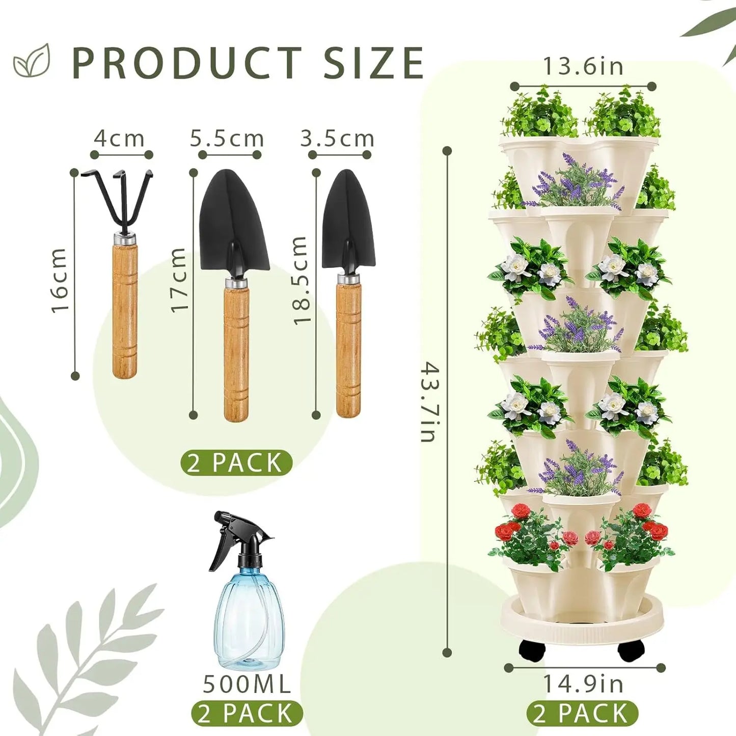 2 Set of 7 Tier Vertical Planter Stackable Tower Planters