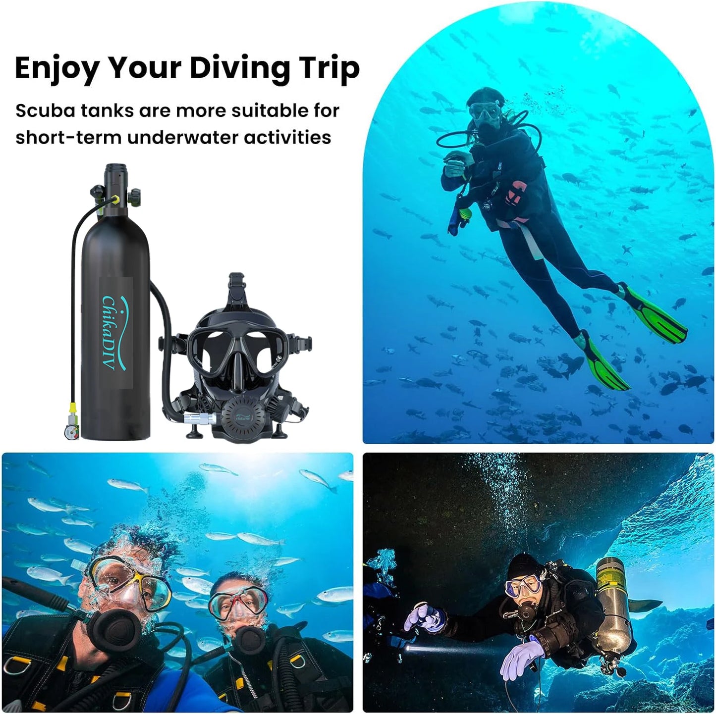 Lung Tank Scuba Tank Full Face Diving Mask, 1.9L Mini System for Travel Snorkeling, Pool Diving Gear