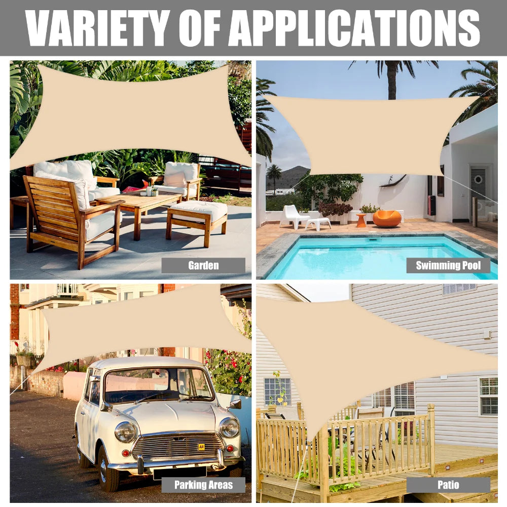 Sun Shade Sail Outdoor Canopy UV Block Shade Cloth Sunscreen Awning with Free Ropes