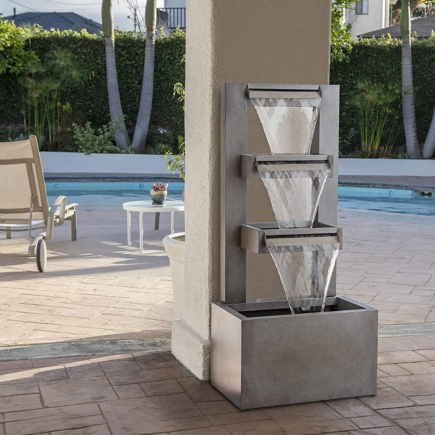 Popular.CPS182 Outdoor Floor Industrial Multi-Tiered Soothing Waterfall Fountain, 43", Gray