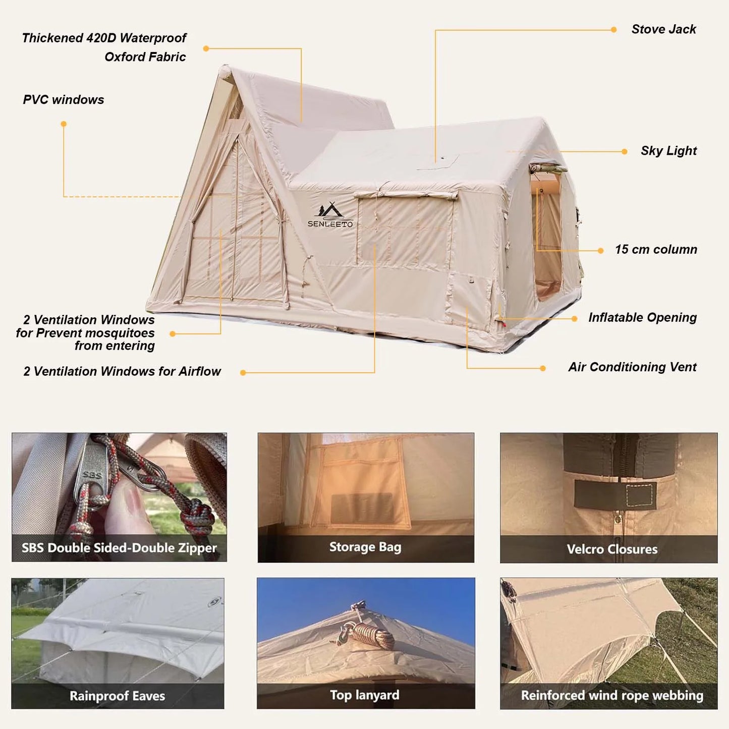 Large Inflatable Tent for 8-10 Person - 135 SQFT
