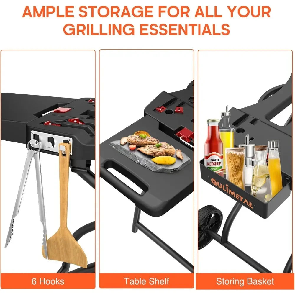 Customizable Portable Grill Cart For 17" & 22" Blackstone Griddles And Weber Q1000, Q1200, Q2000, Q2200 Series Grills